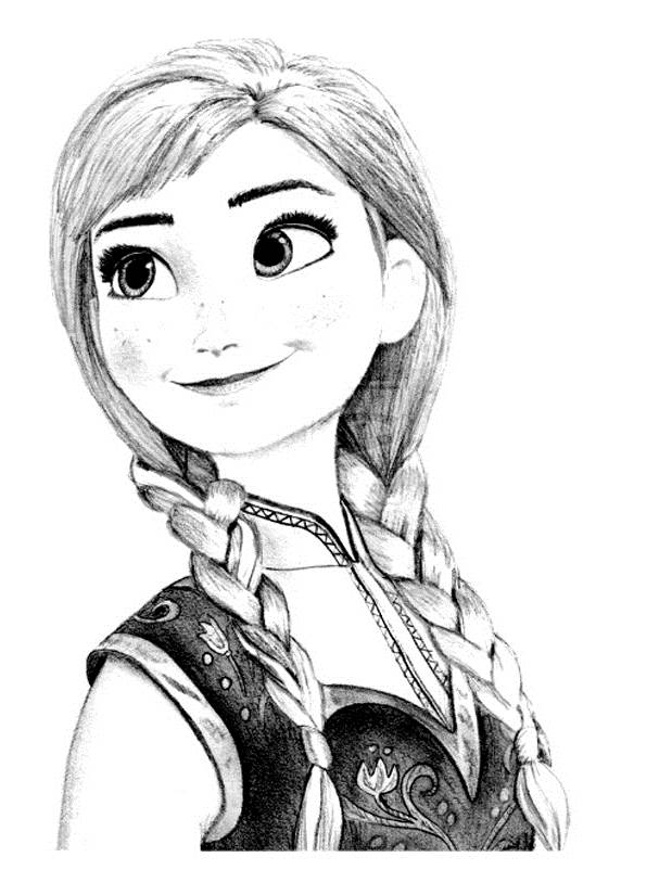 Prepara tus lápices y rotuladores para colorear este dibujo de Anna de Frozen.
