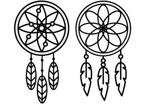 Dos bonitos atrapasueños de líneas gruesas (Página de Atrapa sueños (Dreamcatchers)  para imprimir)