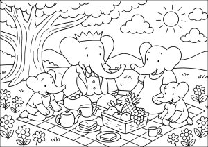 Picnic real en familia (Página de Babar  para imprimir)