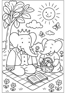 Día soleado (Página de Babar  para imprimir)