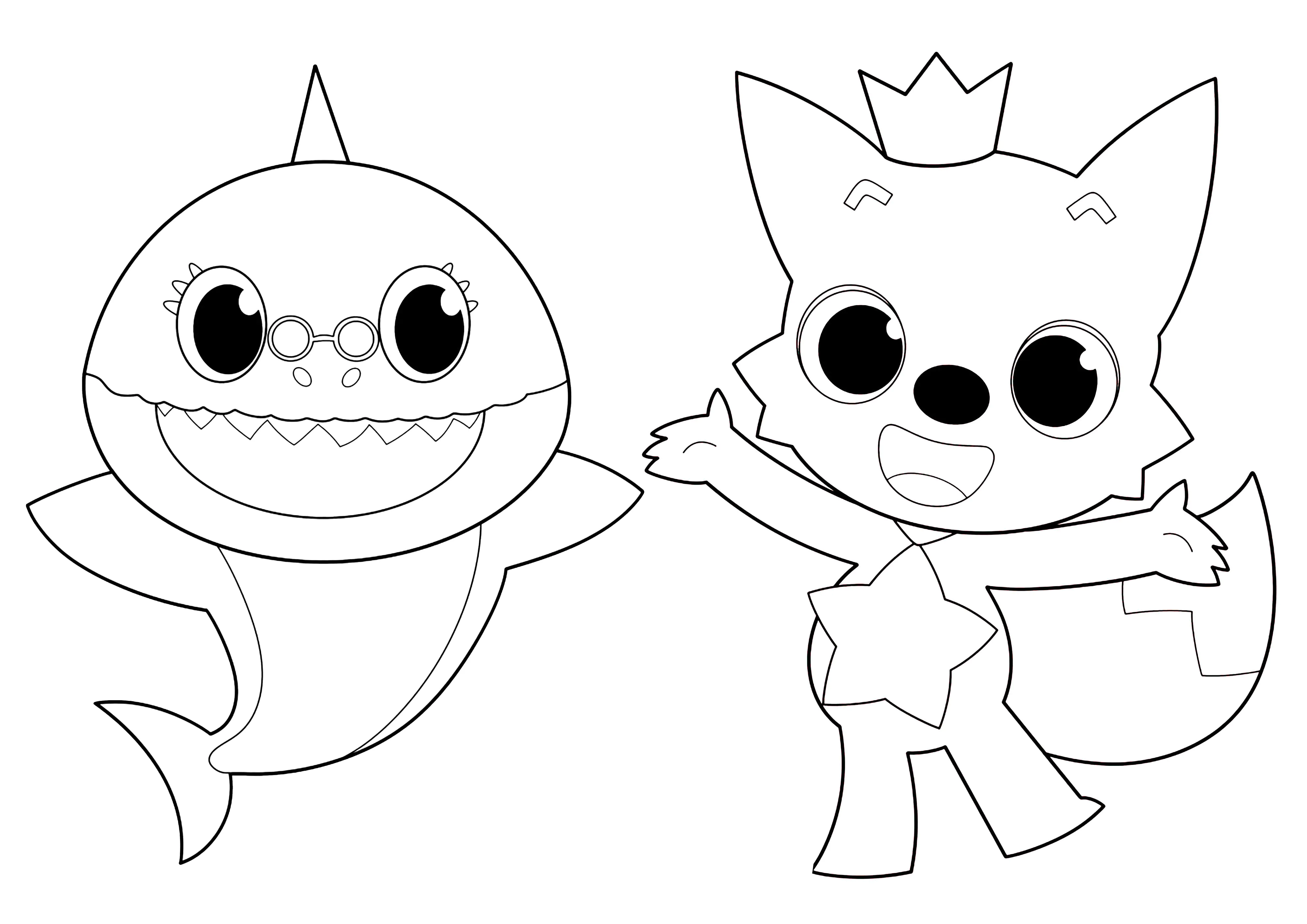 Baby Shark y su amigo Pinkfong (Página para imprimir para niños)