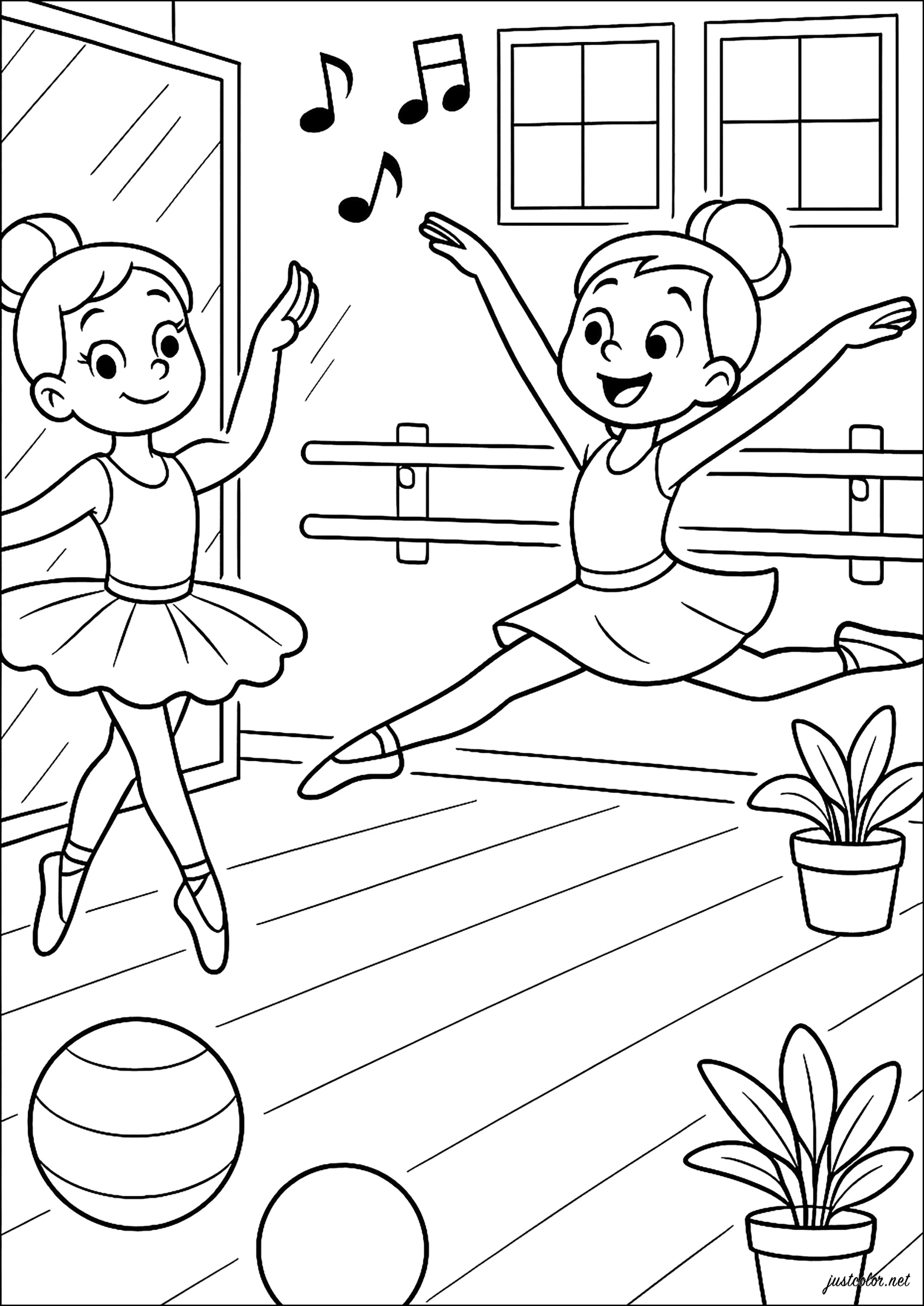 Pirueta y Gran Jeté (Página de Bailarinas para imprimir para niños)