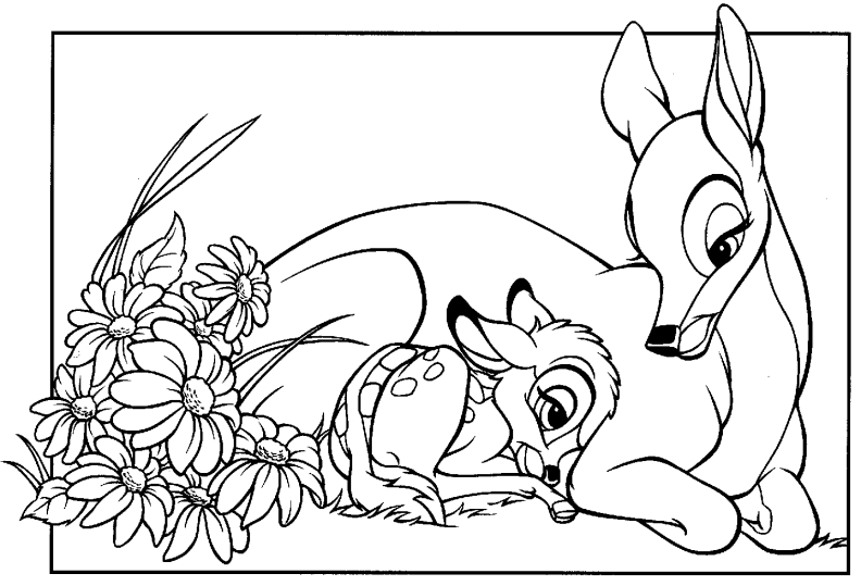 Colorear a Bambi y su madre