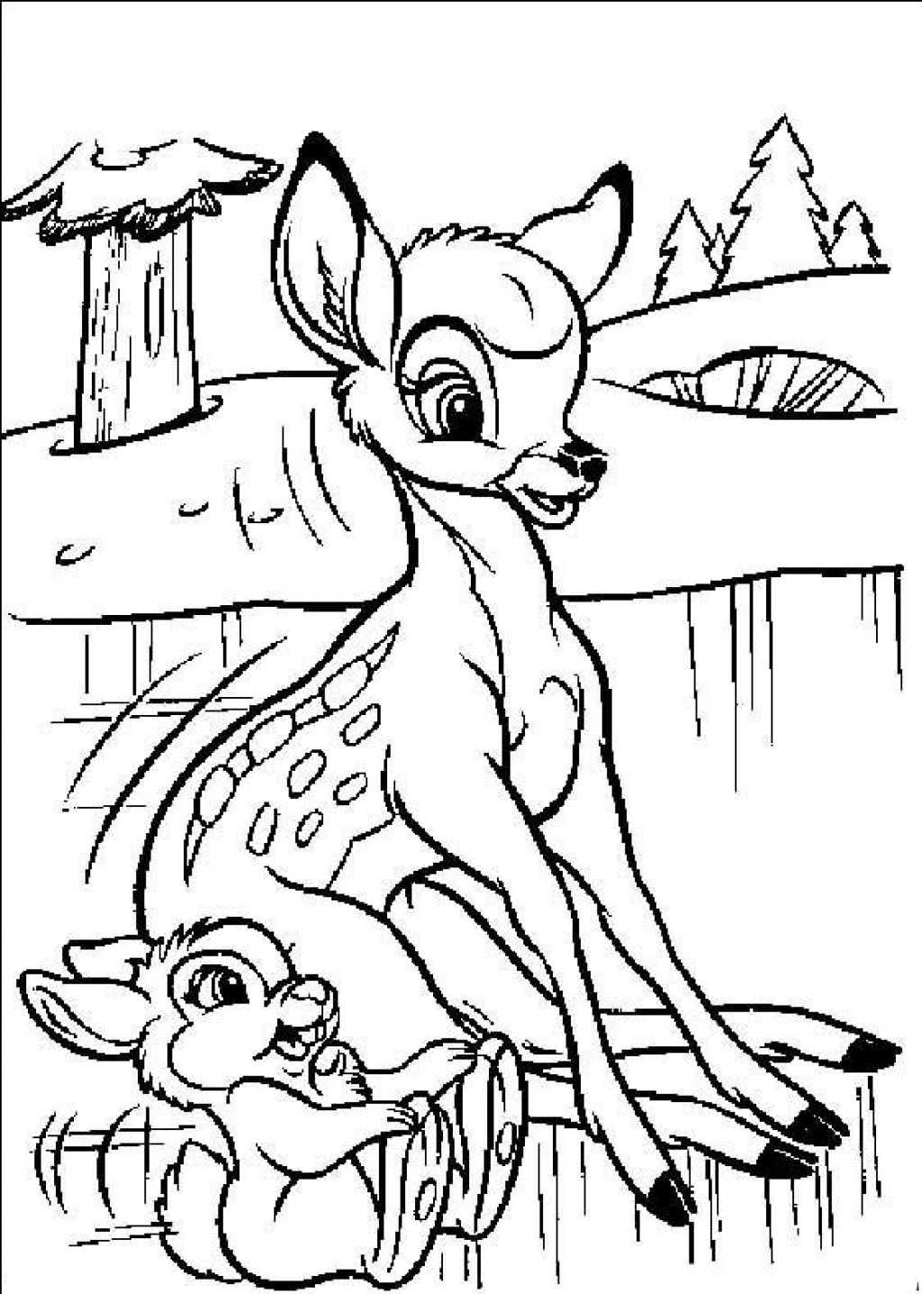 Bonito y sencillo dibujo para colorear de Bambi, para los más pequeños