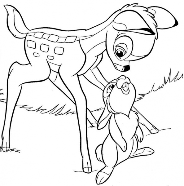 Dibujo de Bambi y su madre para imprimir y colorear