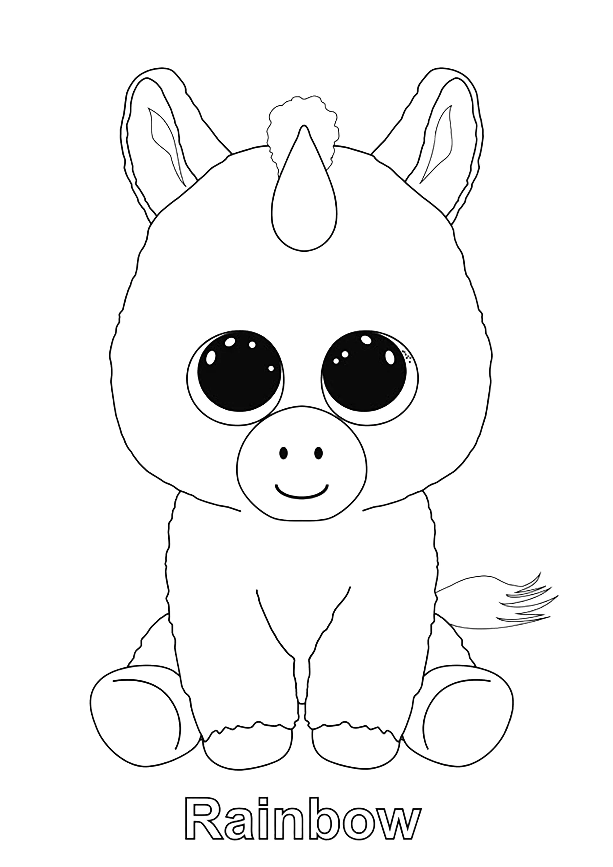 Arco iris (Unicornio): esquema de color muy sencillo (Página de Beanie Boo para imprimir para niños)