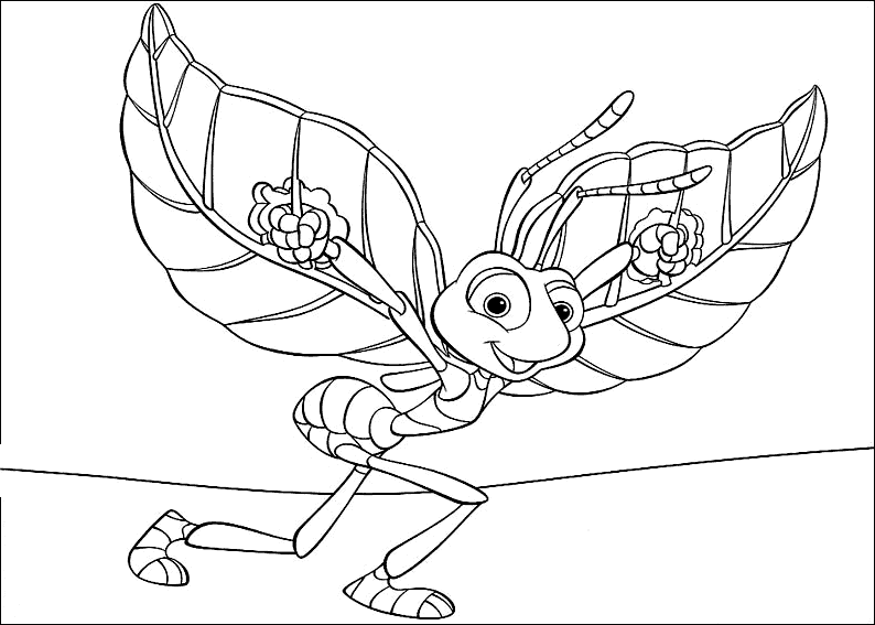 Este héroe de Bichos (A Bug's Life) está a punto de salir volando, coloréalo para ayudarle.