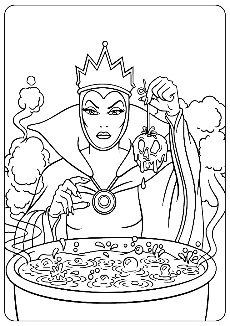La Reina Malvada de Blanca nieve prepara una manzana envenenada - versión simple (Página para imprimir) La Reina Malvada de Blanca nieve prepara una manzana envenenada - versión simple (Página para imprimir para niños)