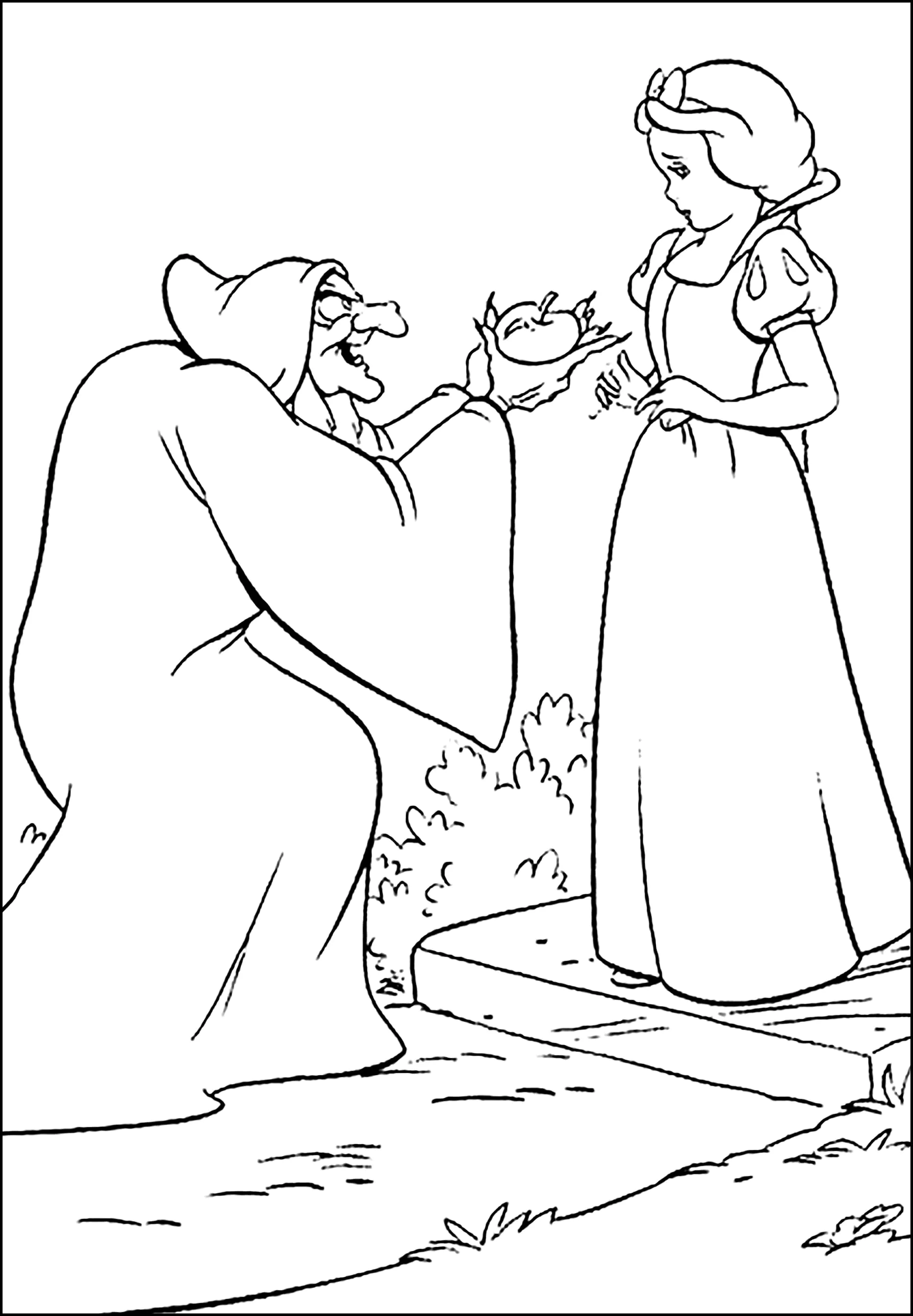 ¿Aceptará Blanca Nieve esta manzana envenenada? (Página para imprimir para niños)