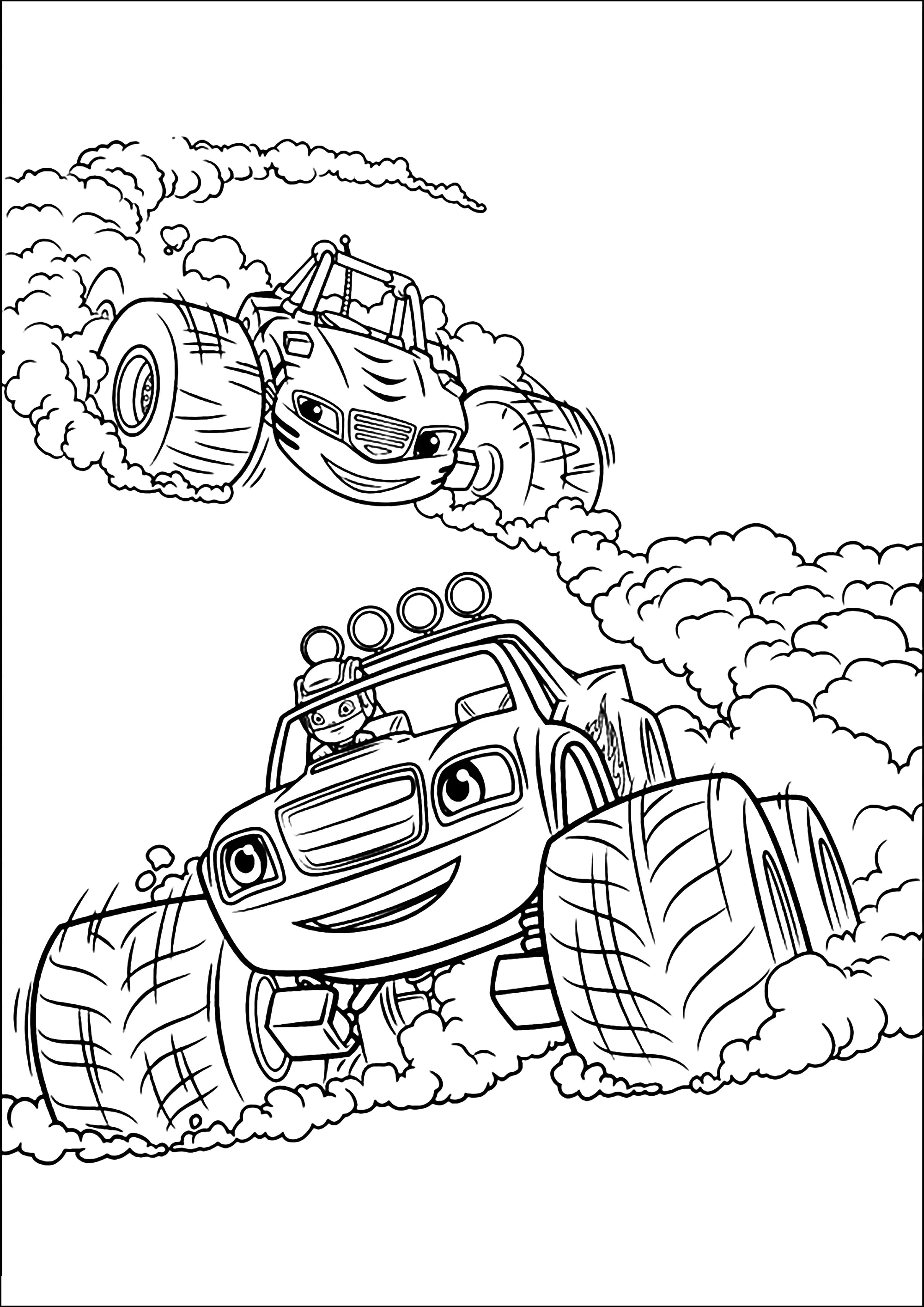 Dos coches (Página de Blaze y los Monster Machines para imprimir para niños)