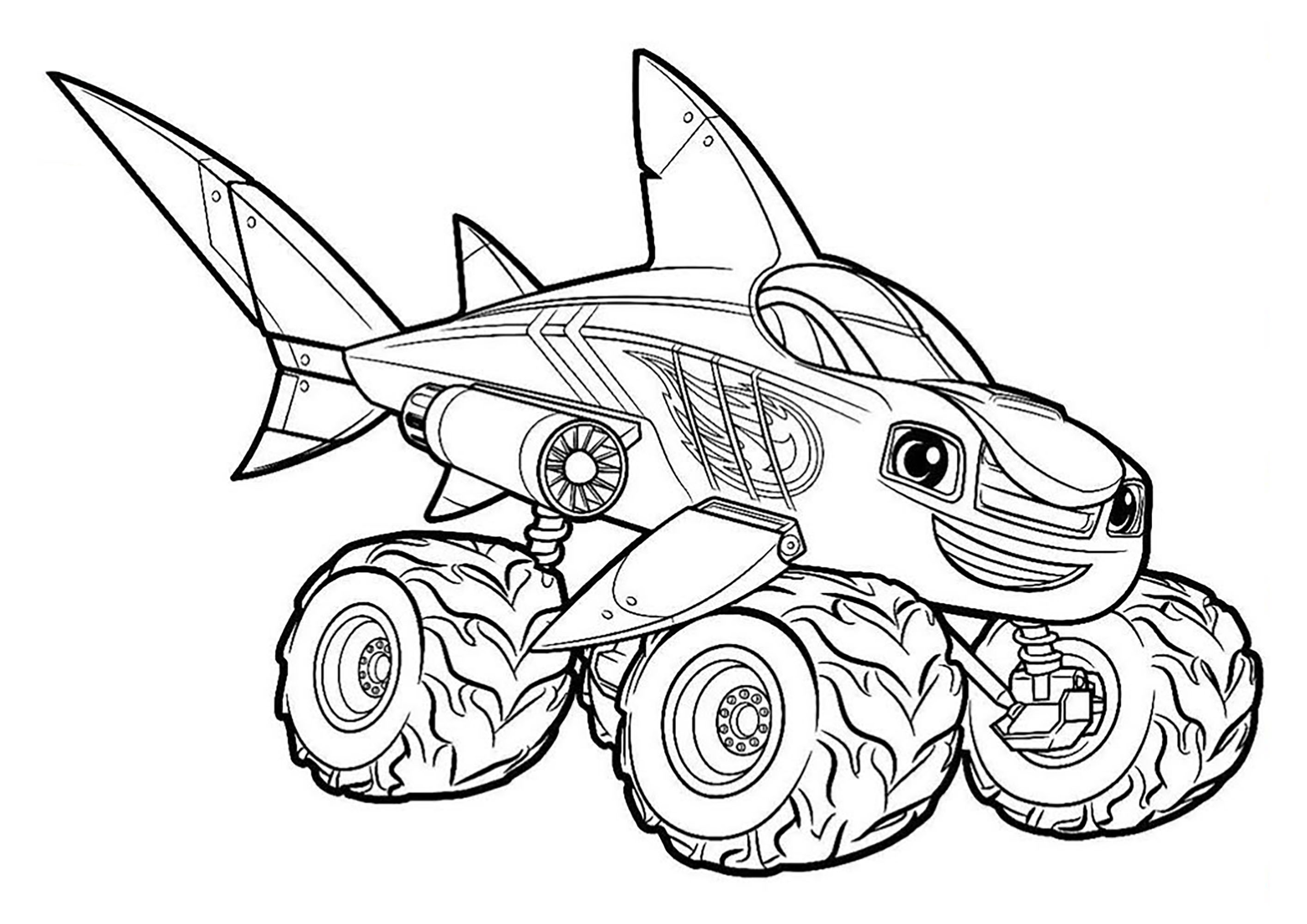 Página de Blaze y los Monster Machines para imprimir : Coche tiburón Página de Blaze y los Monster Machines para imprimir para niños : Coche tiburón