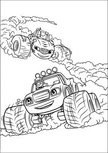 Página de Blaze y los Monster Machines para imprimir para niños : Dos coches