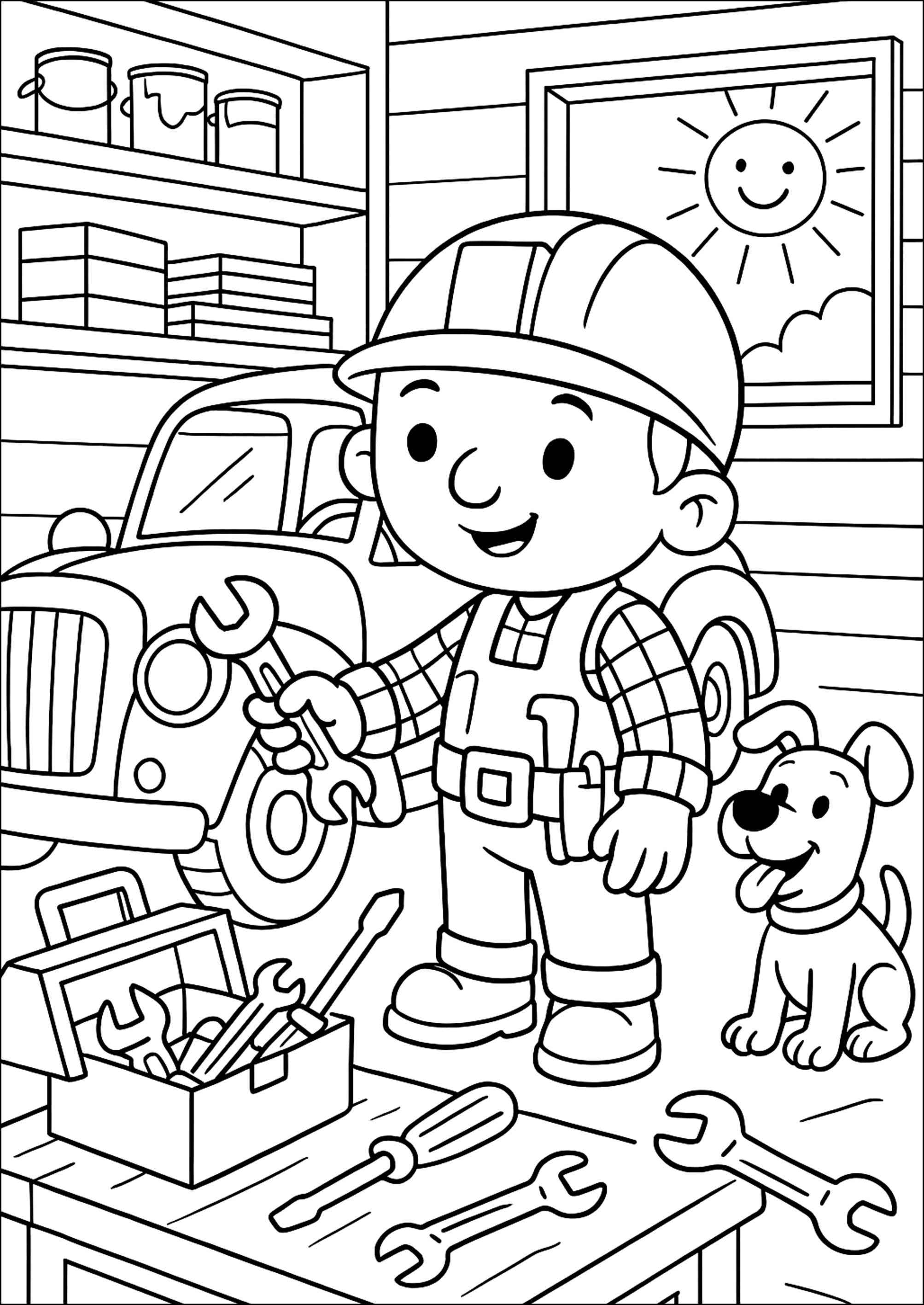 Bob el Manitas y el perrito (Página para imprimir para niños)