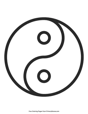Coloreado sencillo de los símbolos del yin y el yang (Página de Budismo para imprimir para niños)
