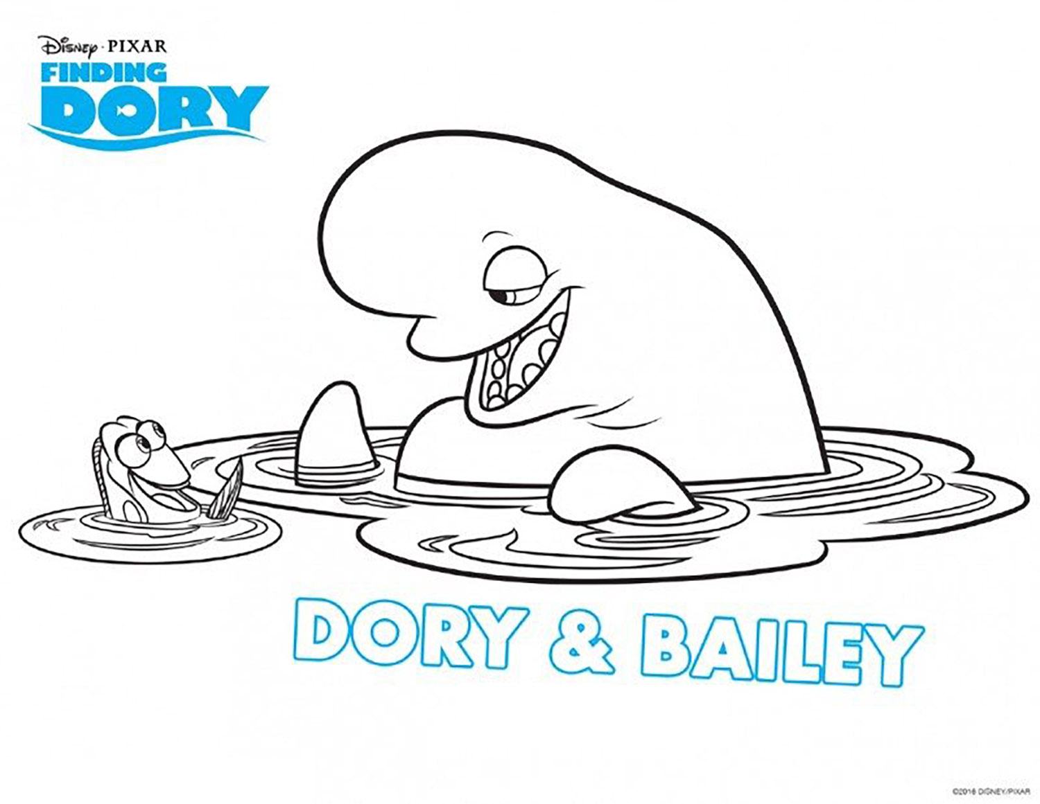 Dory para colorear con la ballena Bailey