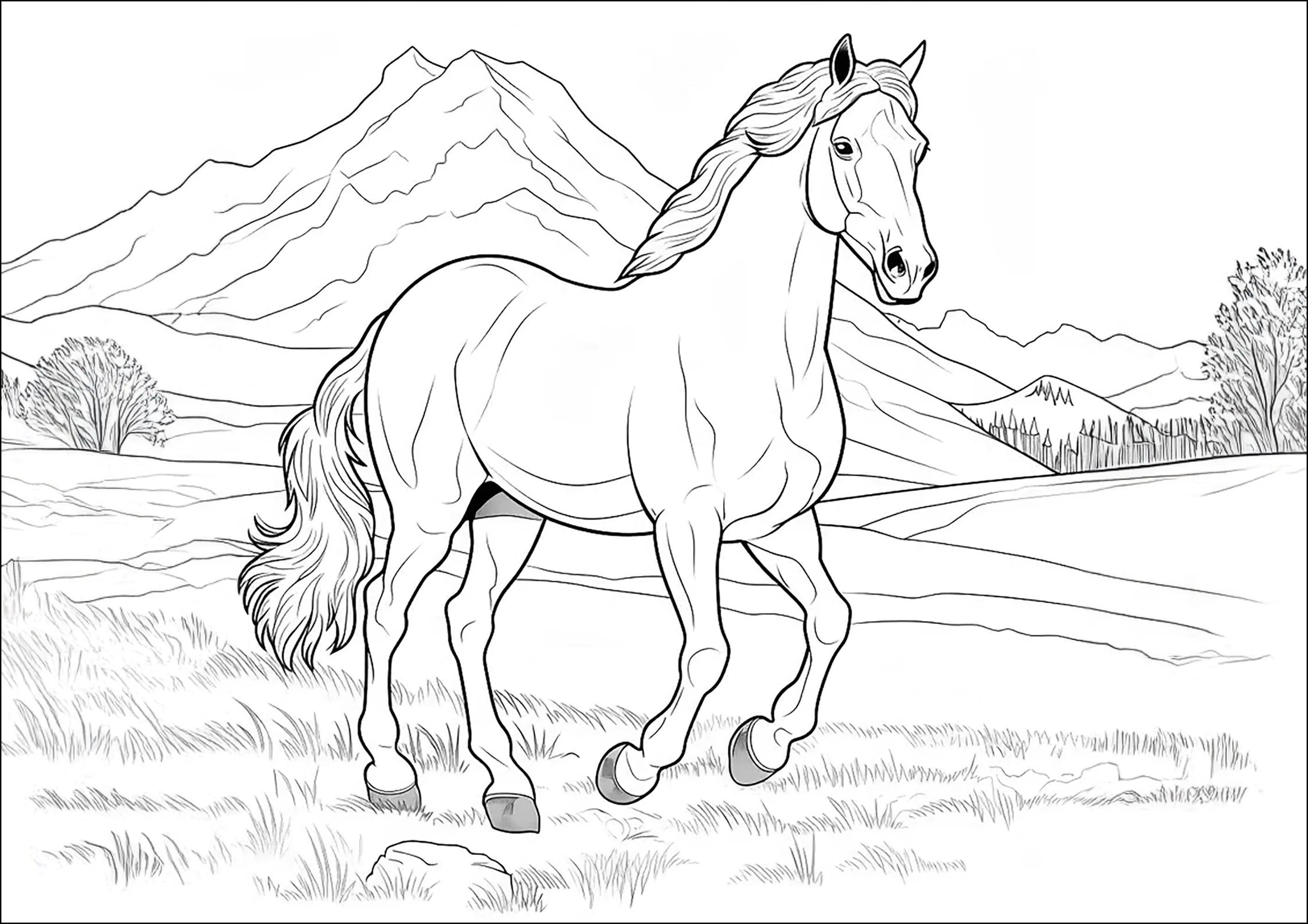 Caballo trotón (Página para imprimir para niños)