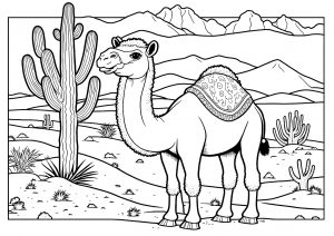 Página de Camellos y dromedarios para imprimir para niños : Dromedario en el desierto