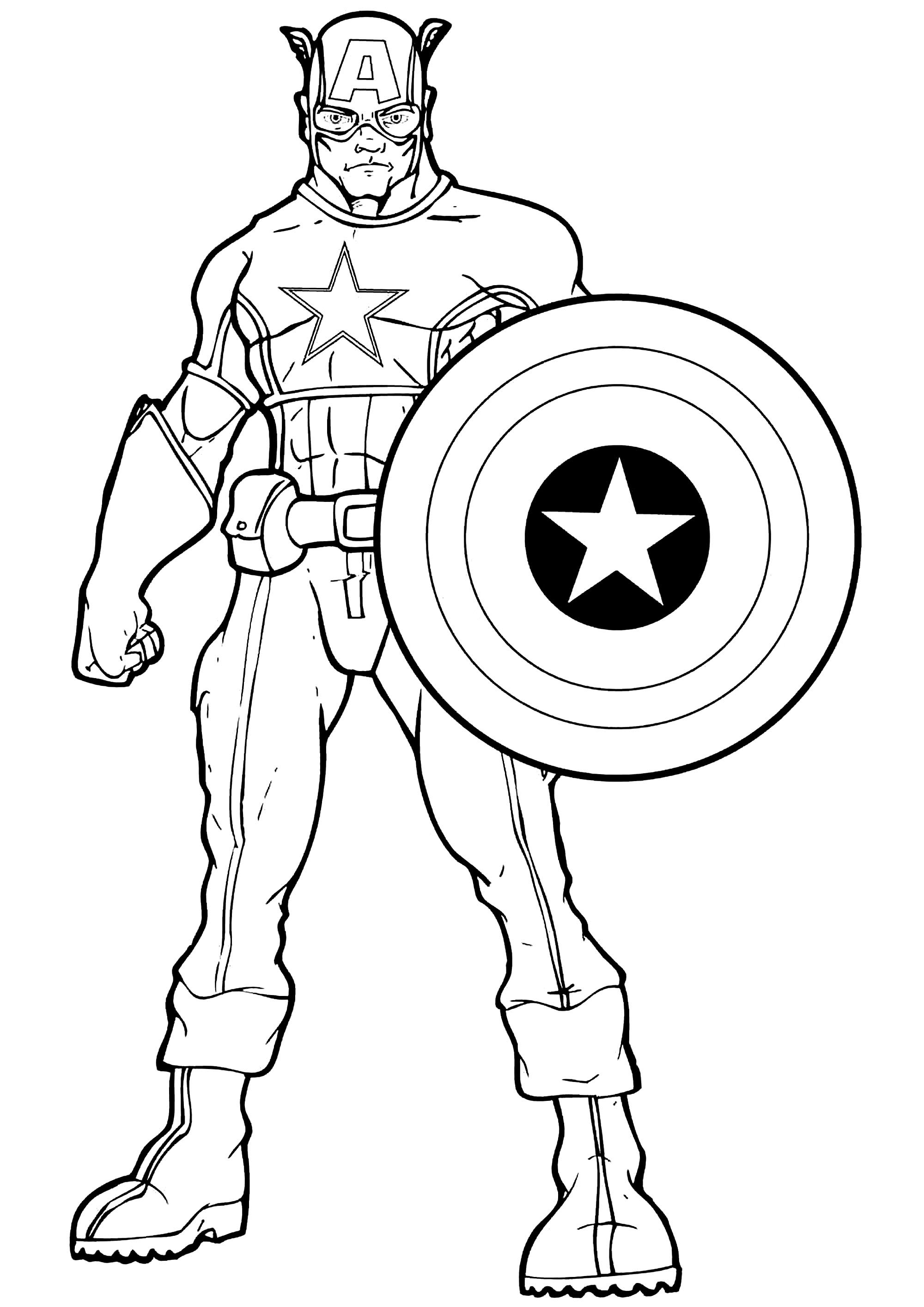 Bonitas y sencillas páginas para colorear de Capitán América para niños