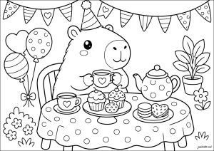 Capibara tomando un té