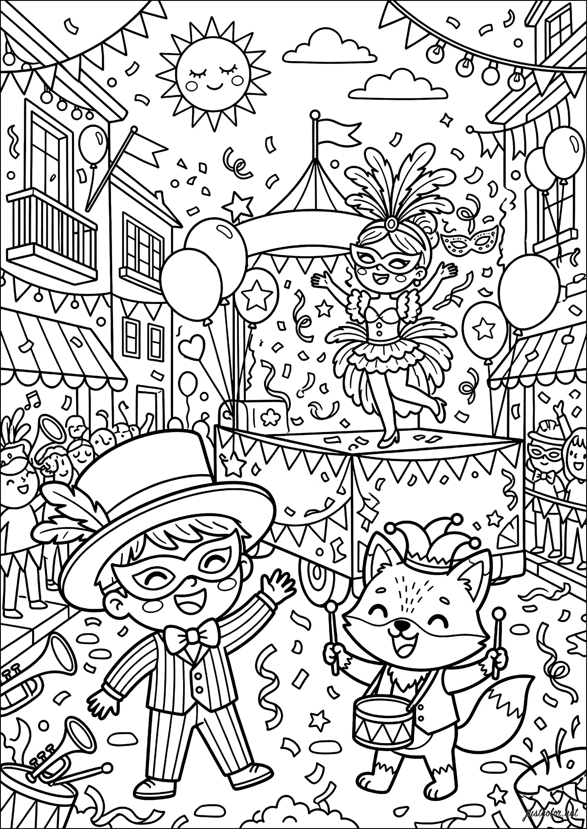 Desfile de Carnaval (Página para imprimir para niños)