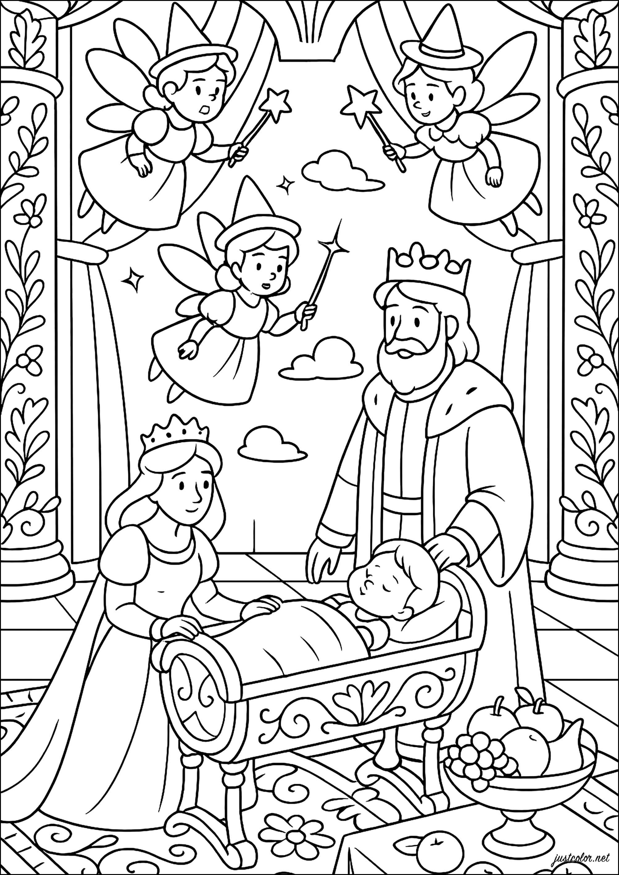 La Bella Durmiente – La cuna encantada (Página de Cenicienta para imprimir para niños)