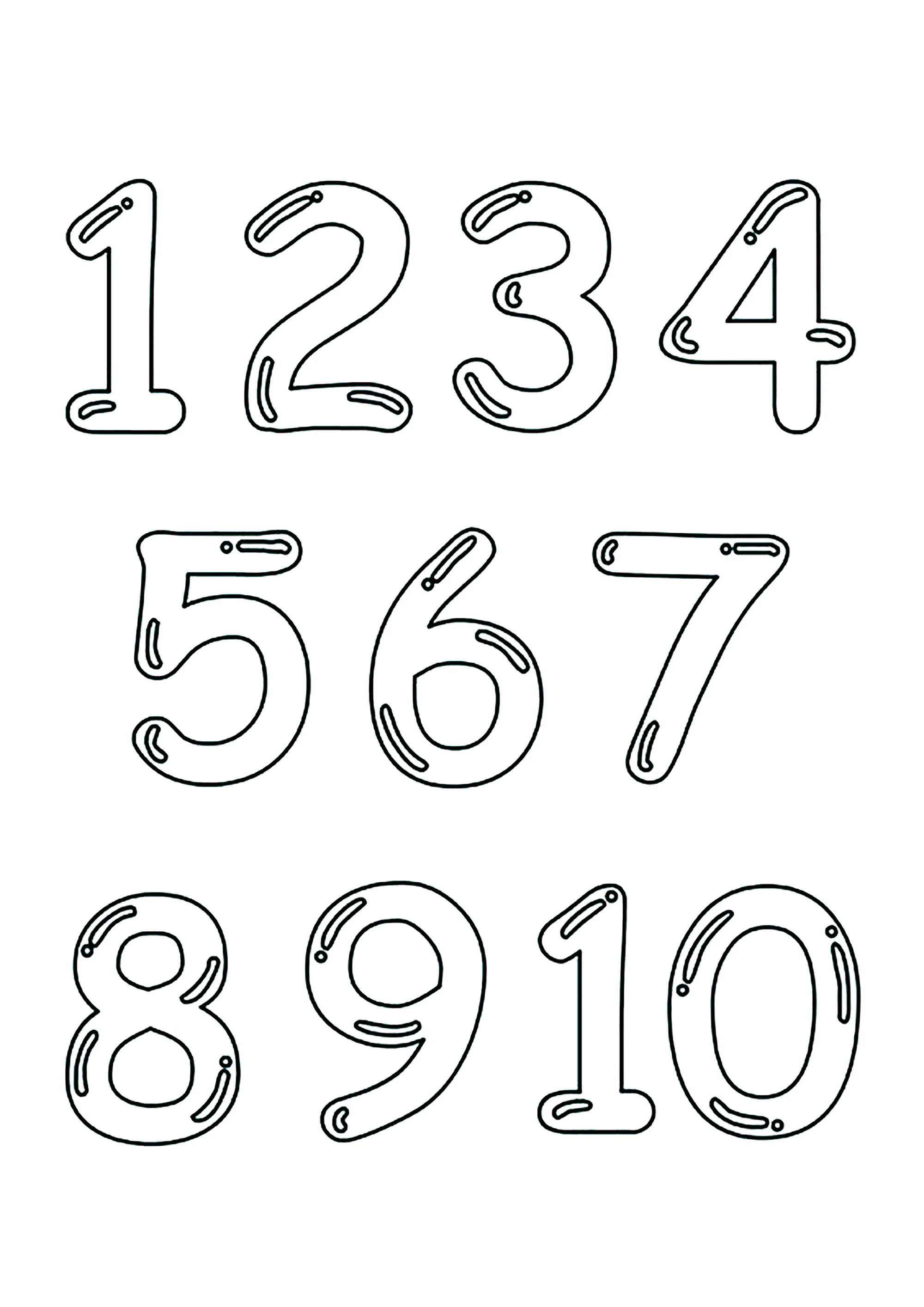 Dibujo sencillo de números del 0 al - 10 (Página de Cifras para imprimir para niños)