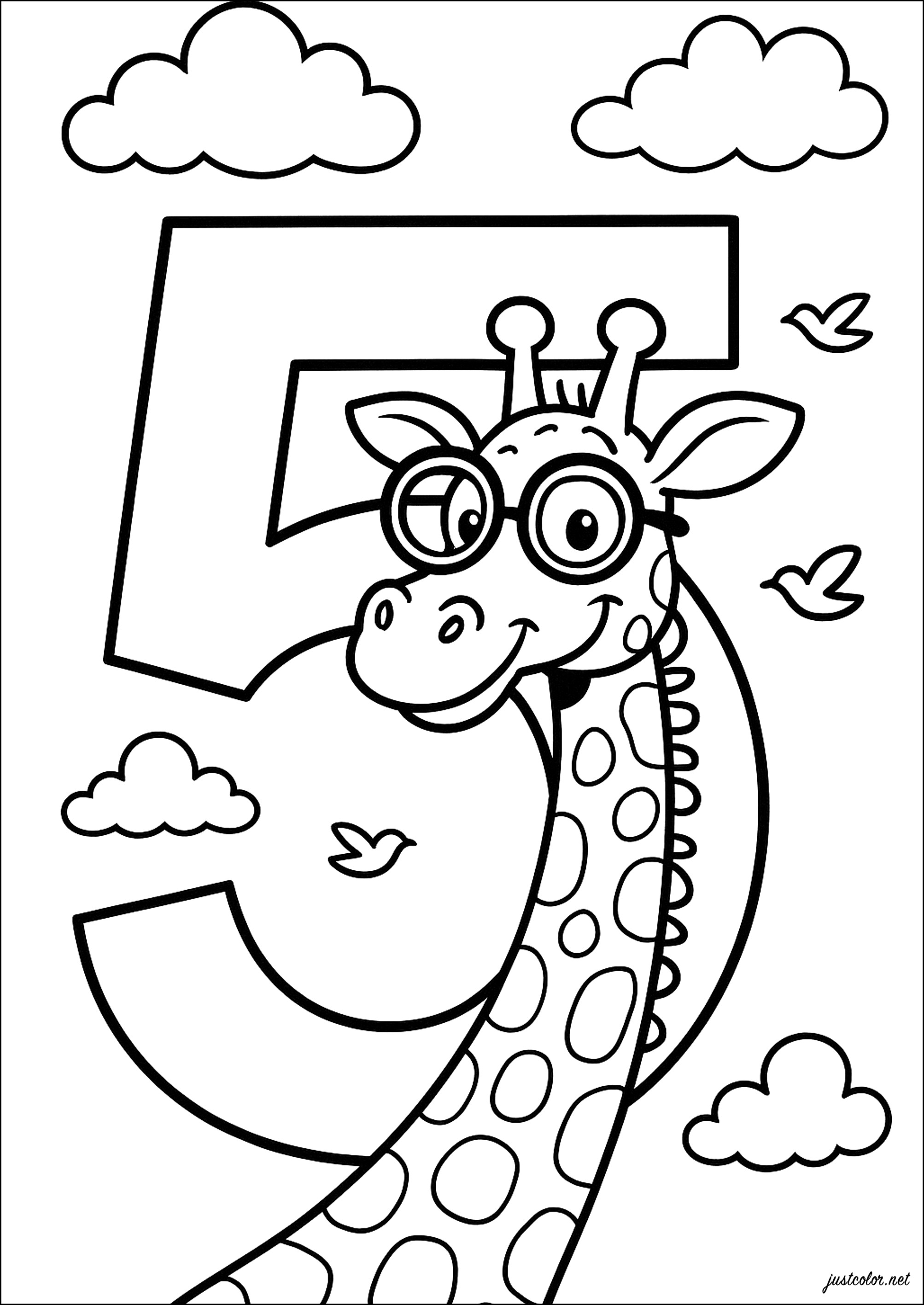 5: Sonrisa de jirafa alegre (Página de Cifras para imprimir para niños)