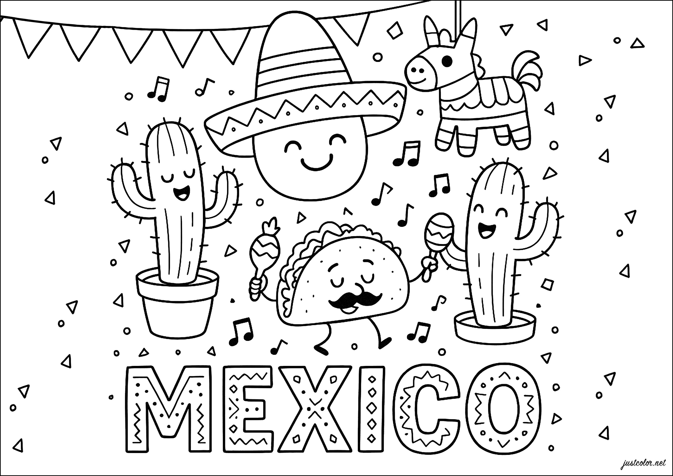 Una alegre celebración bajo el sol de México (Página de Cinco De Mayo para imprimir para niños)
