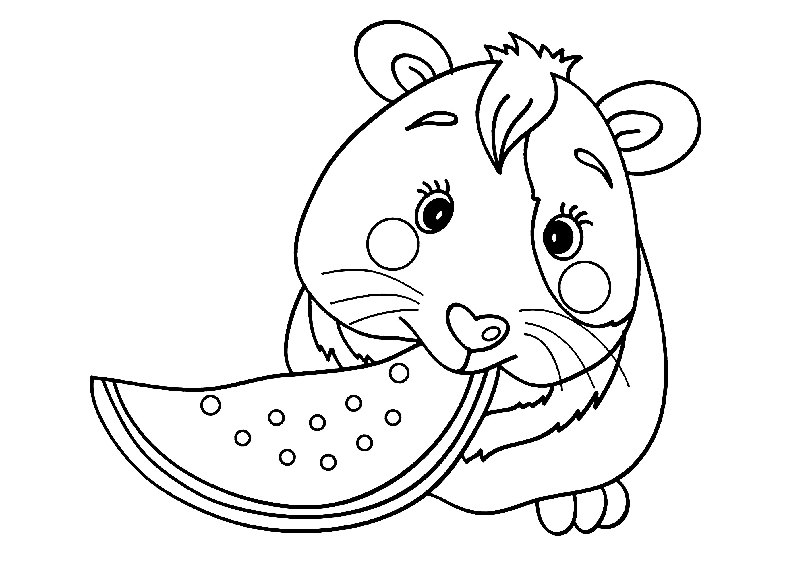 Adorable pequeño conejillo de Indias comiendo una fruta (Página para imprimir para niños)