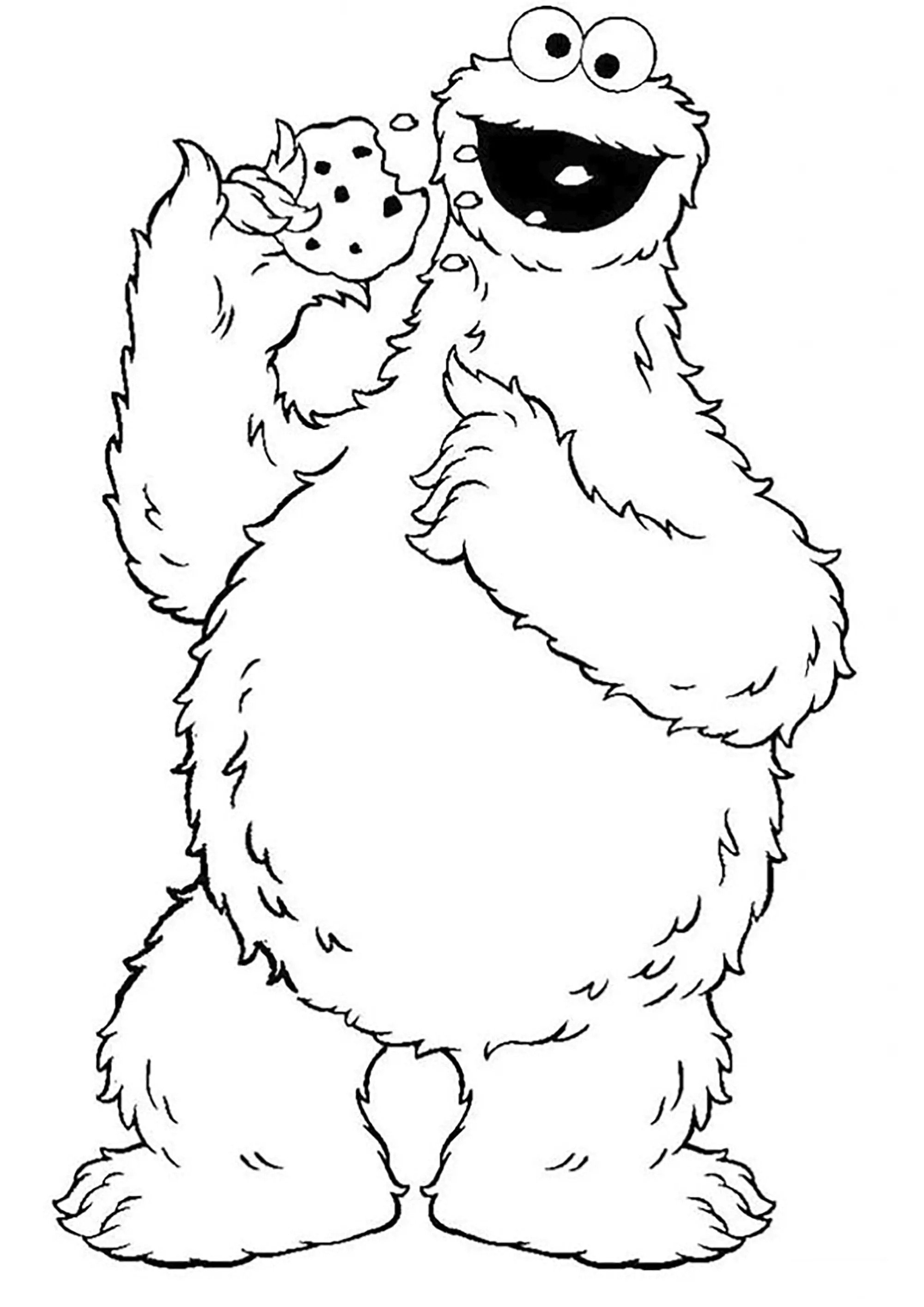 El monstruo de las galletas se come una galleta (Página de Cookie Monster para imprimir para niños)