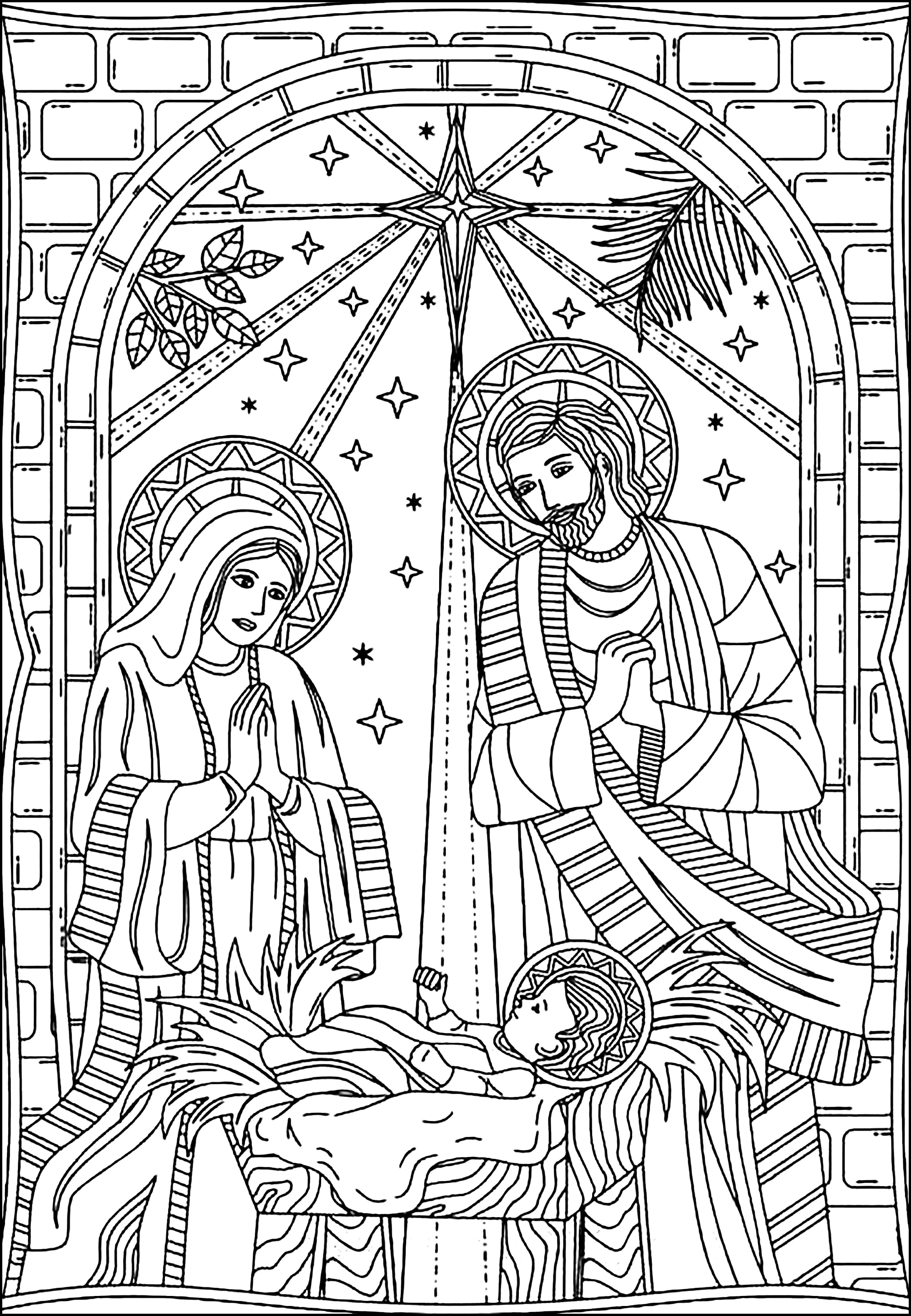 Pedro, María y el Niño Jesús: la Natividad (Página de Cristiandad para imprimir para niños)