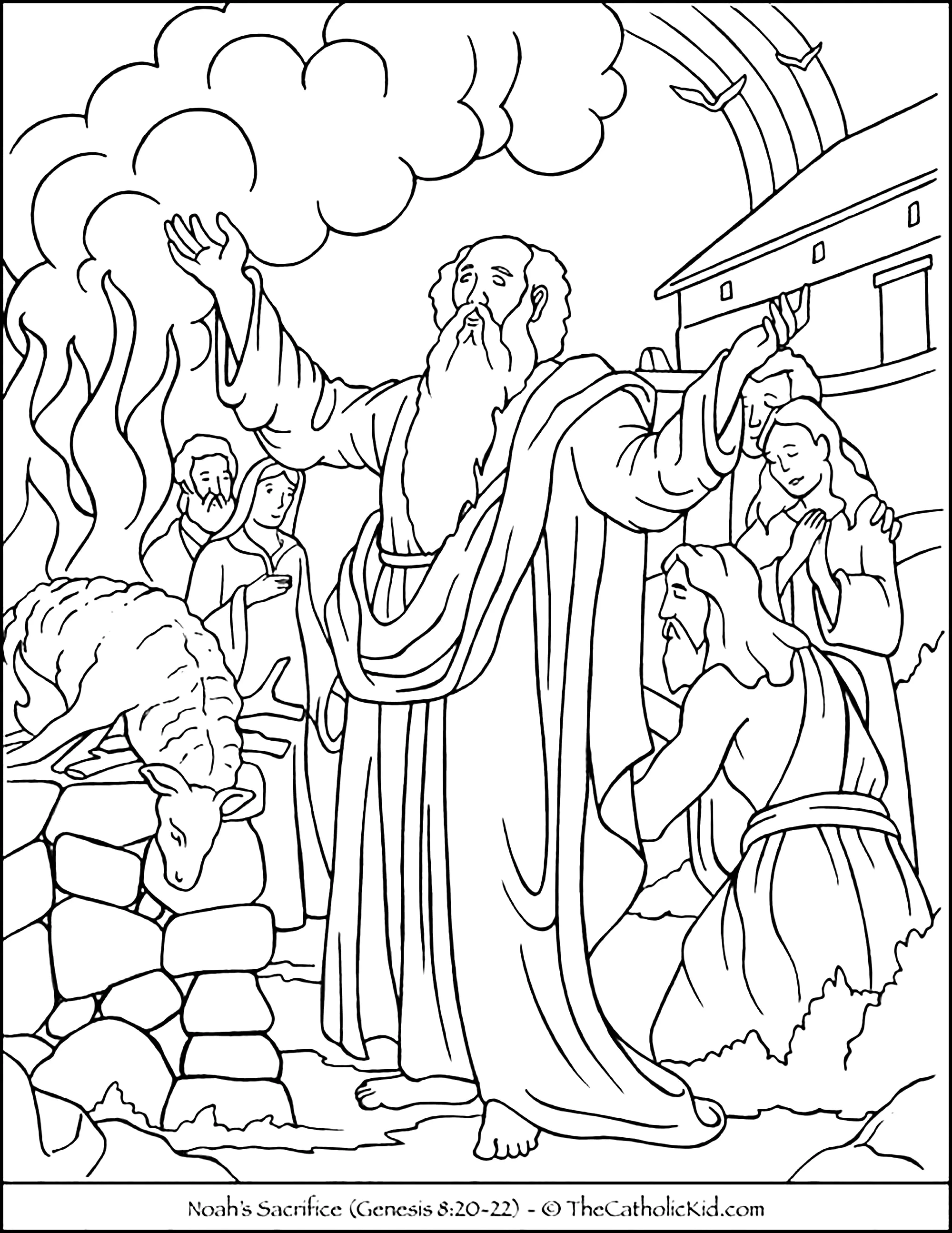 El sacrificio de Noé (Página de Cristiandad para imprimir para niños)