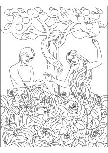 Página para colorear de Adán y Eva
