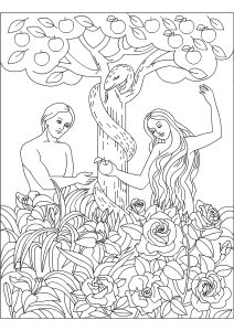 Página para colorear de Adán y Eva (Página de Cristiandad  para imprimir)