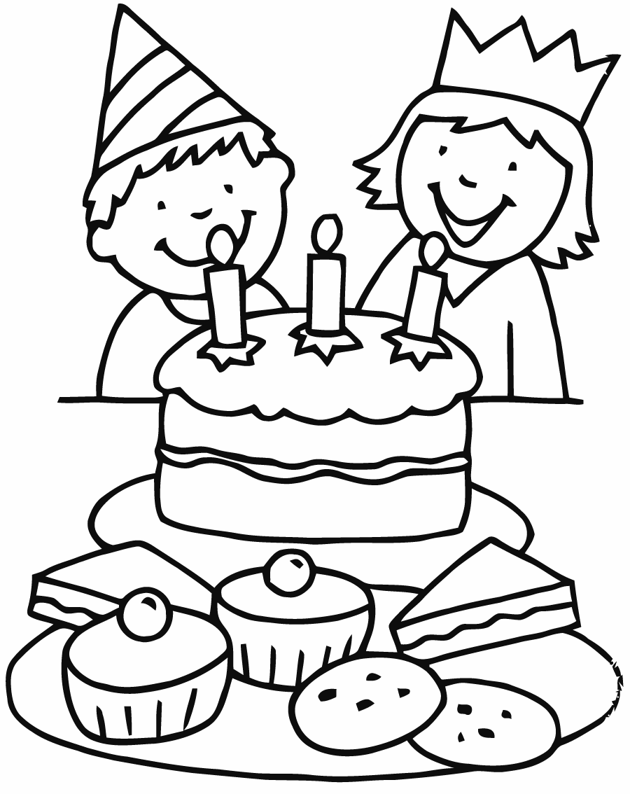Dibujo sencillo de una fiesta de cumpleaños para imprimir y colorear