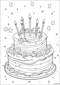 Enorme tarta de cumpleaños con fondo estrellado