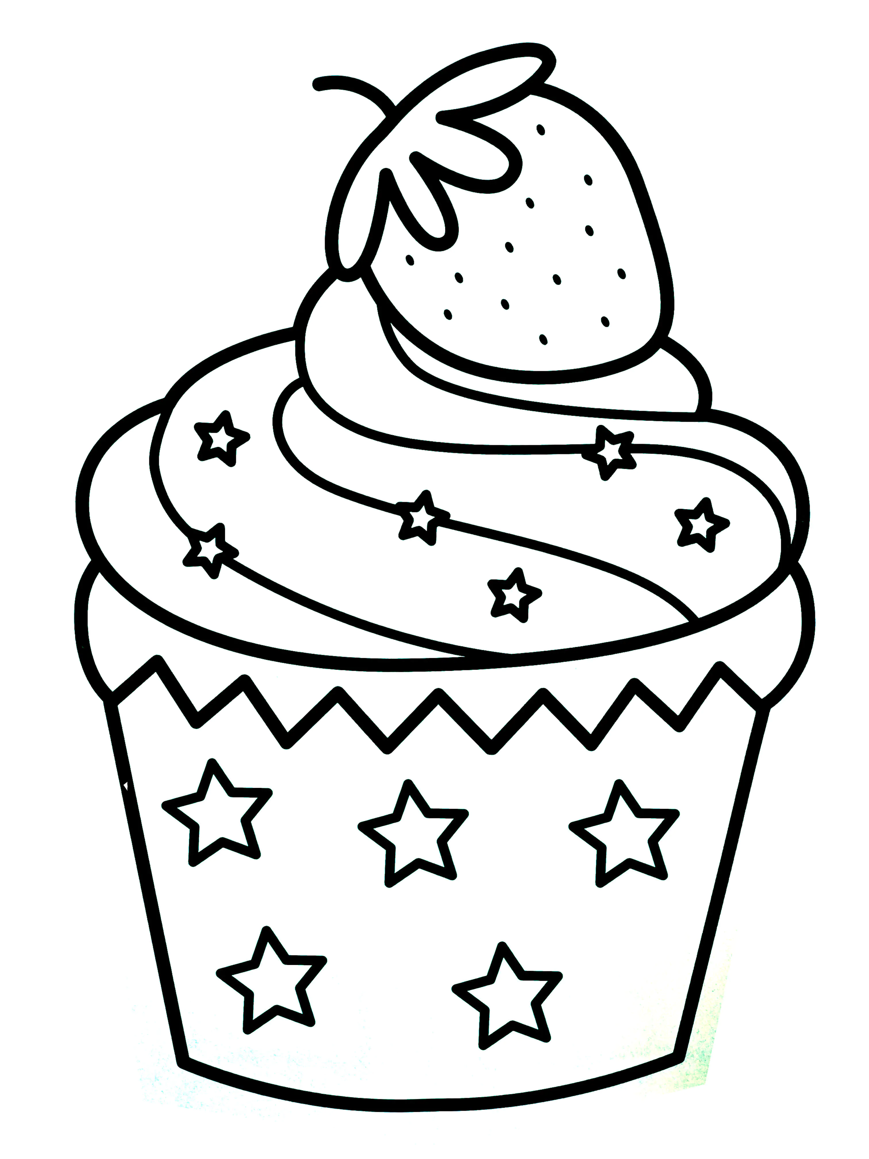 Cupcake y fresa bonita (Página de Cupcakes y pasteles para imprimir para niños)