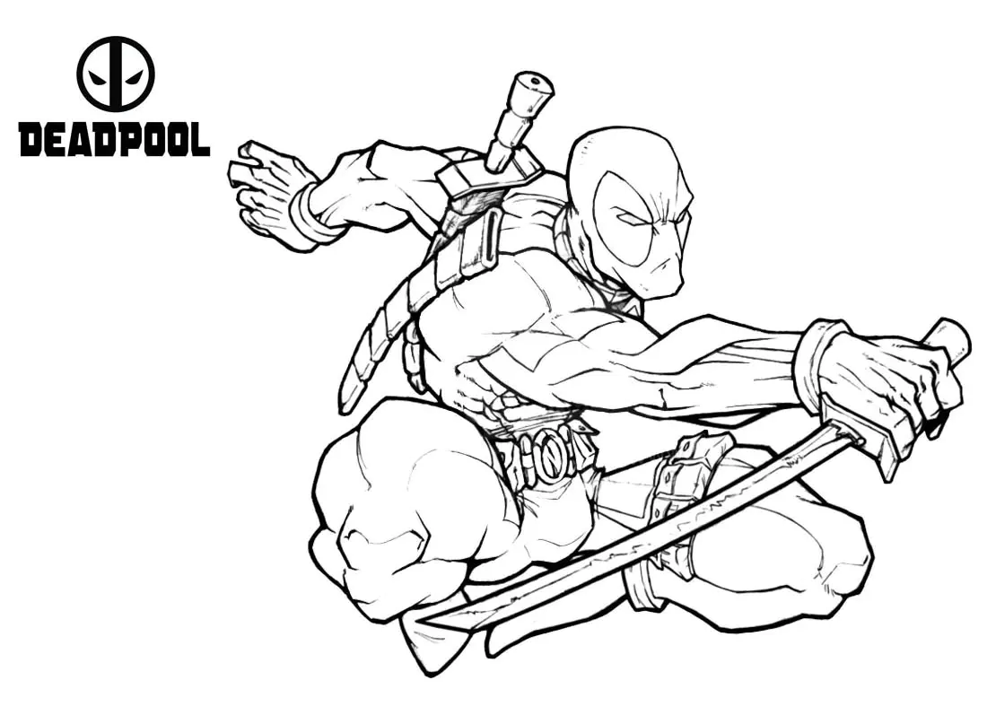 El héroe en acción (Página de Deadpool para imprimir para niños)