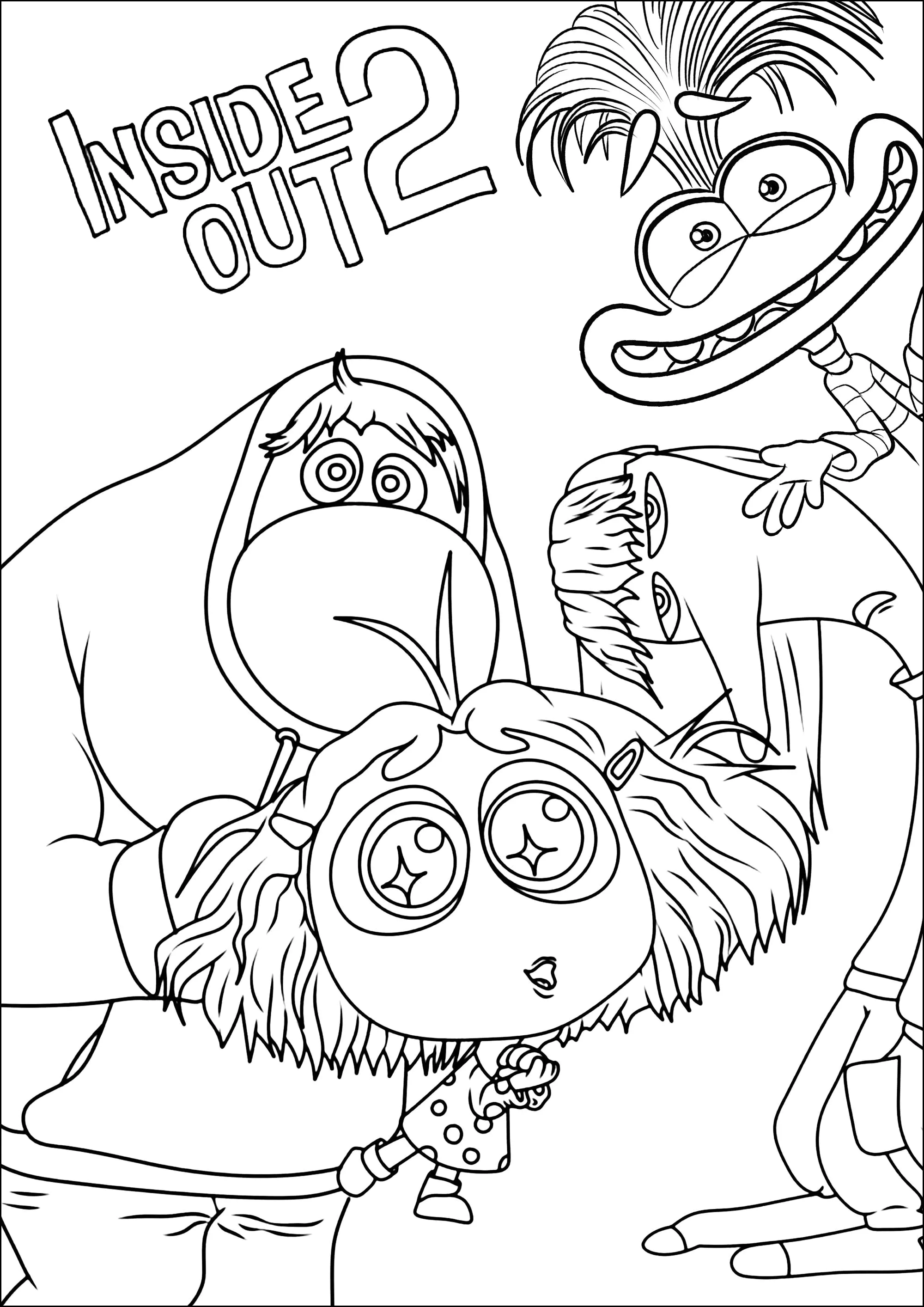 Vergüenza, envidia, aburrimiento y ansiedad (Página de Del Revés 2 (Inside out 2) para imprimir para niños)