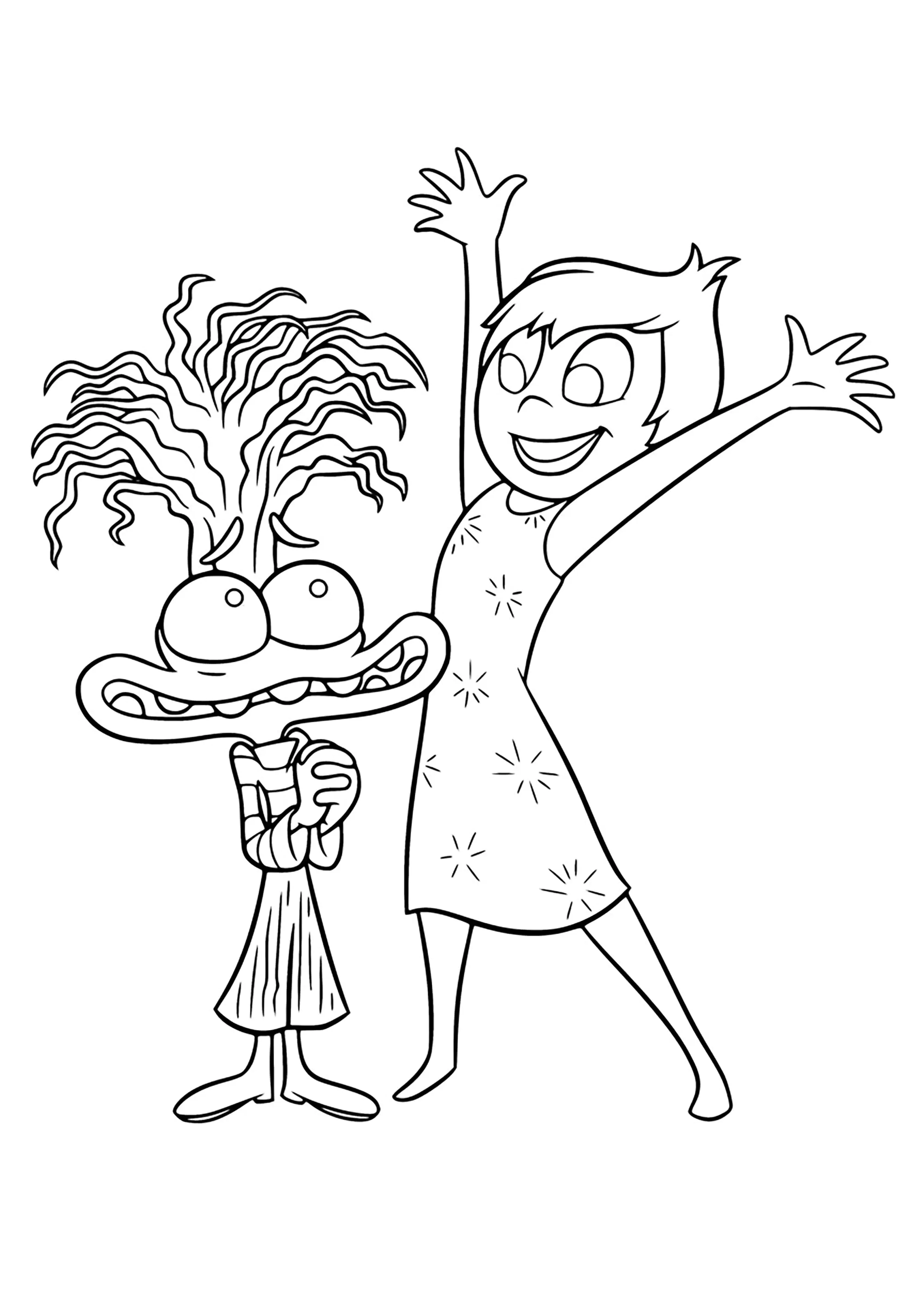 Alegría y ansiedad: dos emociones complementarias (Página de Del Revés 2 (Inside out 2) para imprimir para niños)