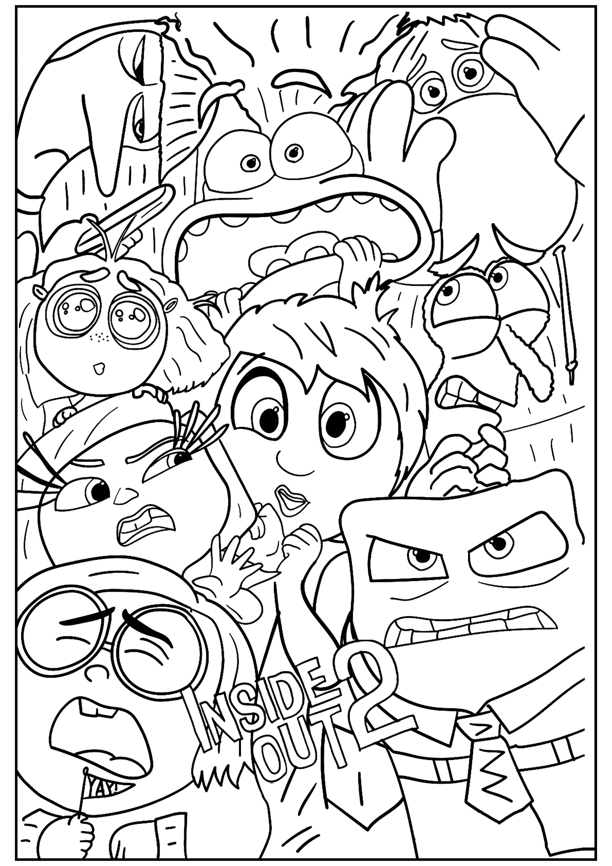Riley y todas sus emociones (Página de Del Revés 2 (Inside out 2) para imprimir para niños)