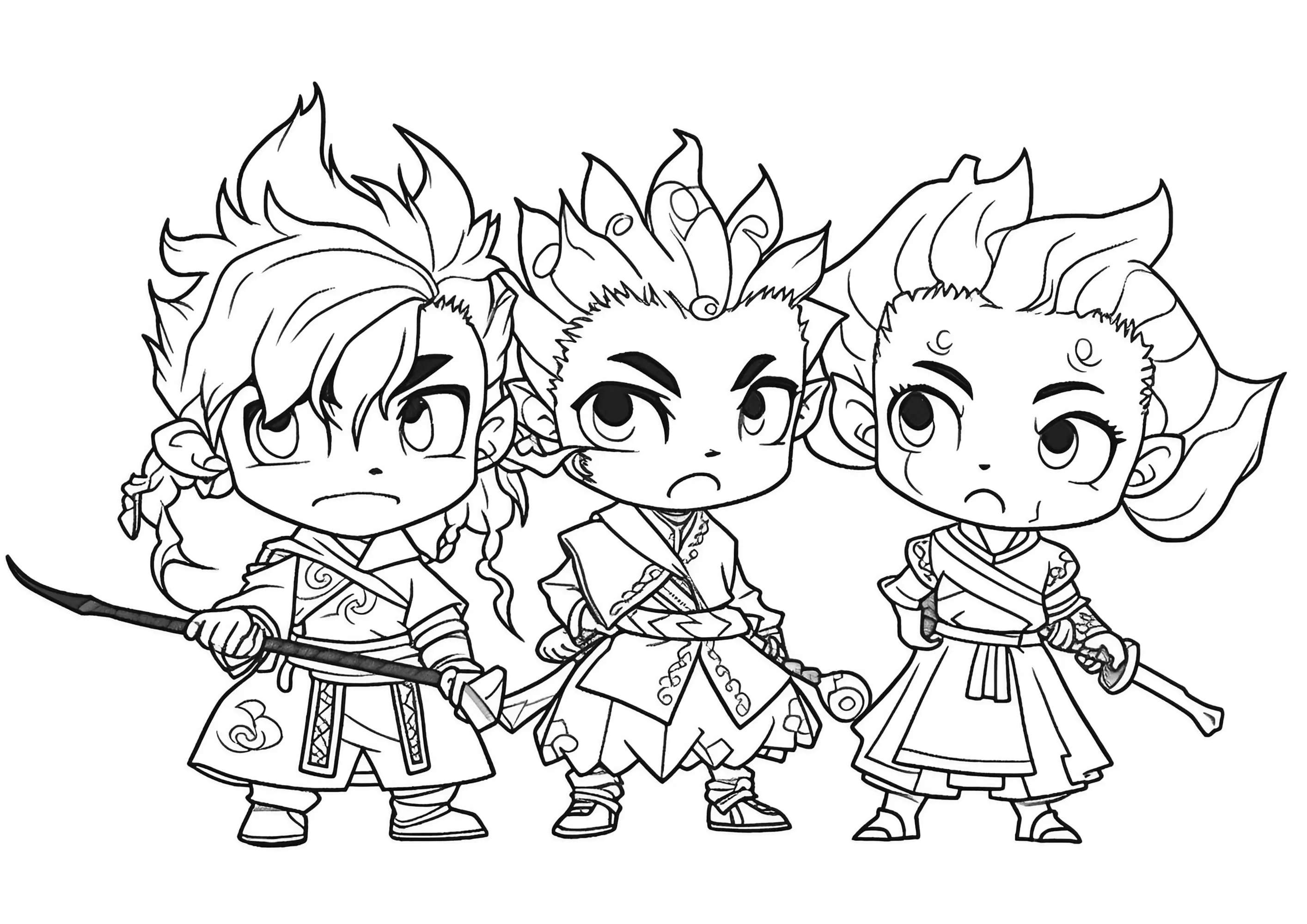 Personajes del modo chibi (Página de Demon Slayer para imprimir para niños)
