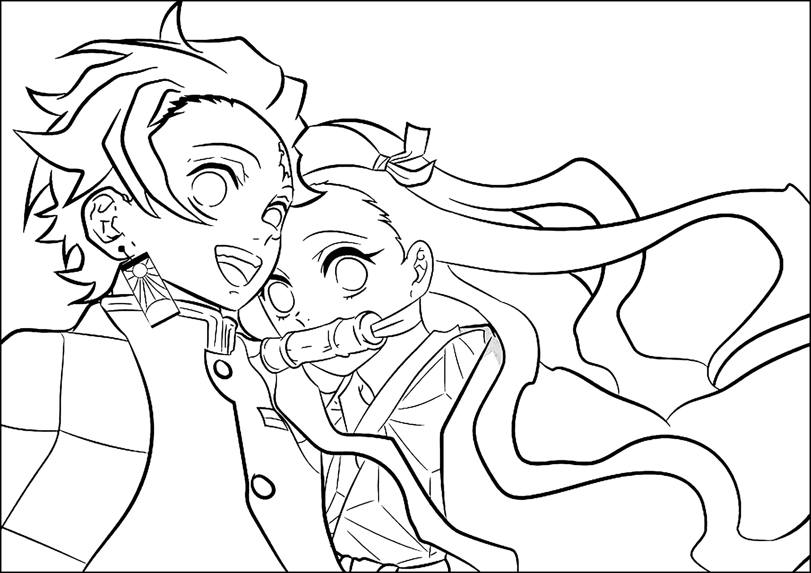 Tanjiro Kamado y Nezuko Kamado (Página de Demon Slayer para imprimir para niños)