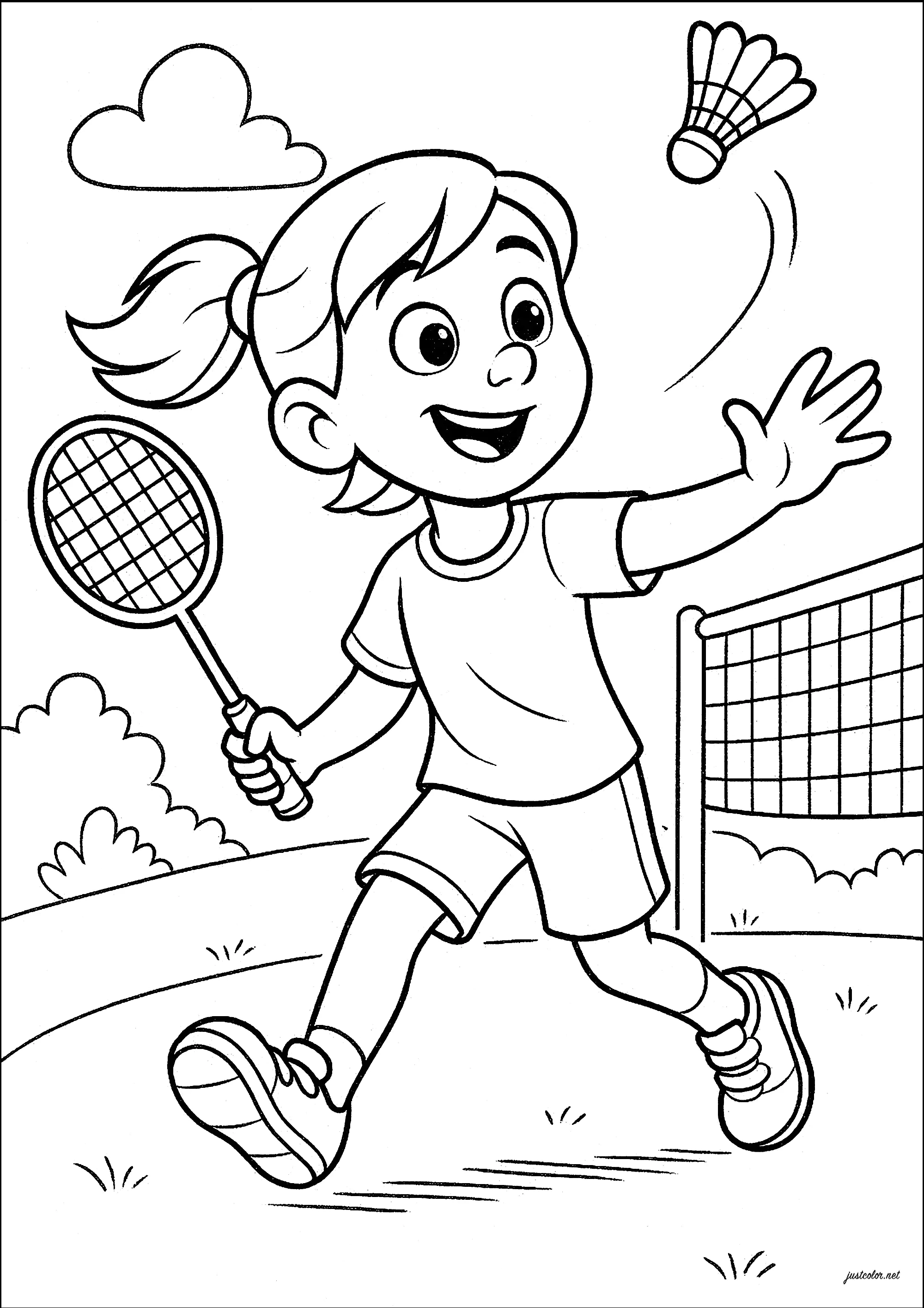 Joven jugador de bádminton (Página de Deportes para imprimir para niños)