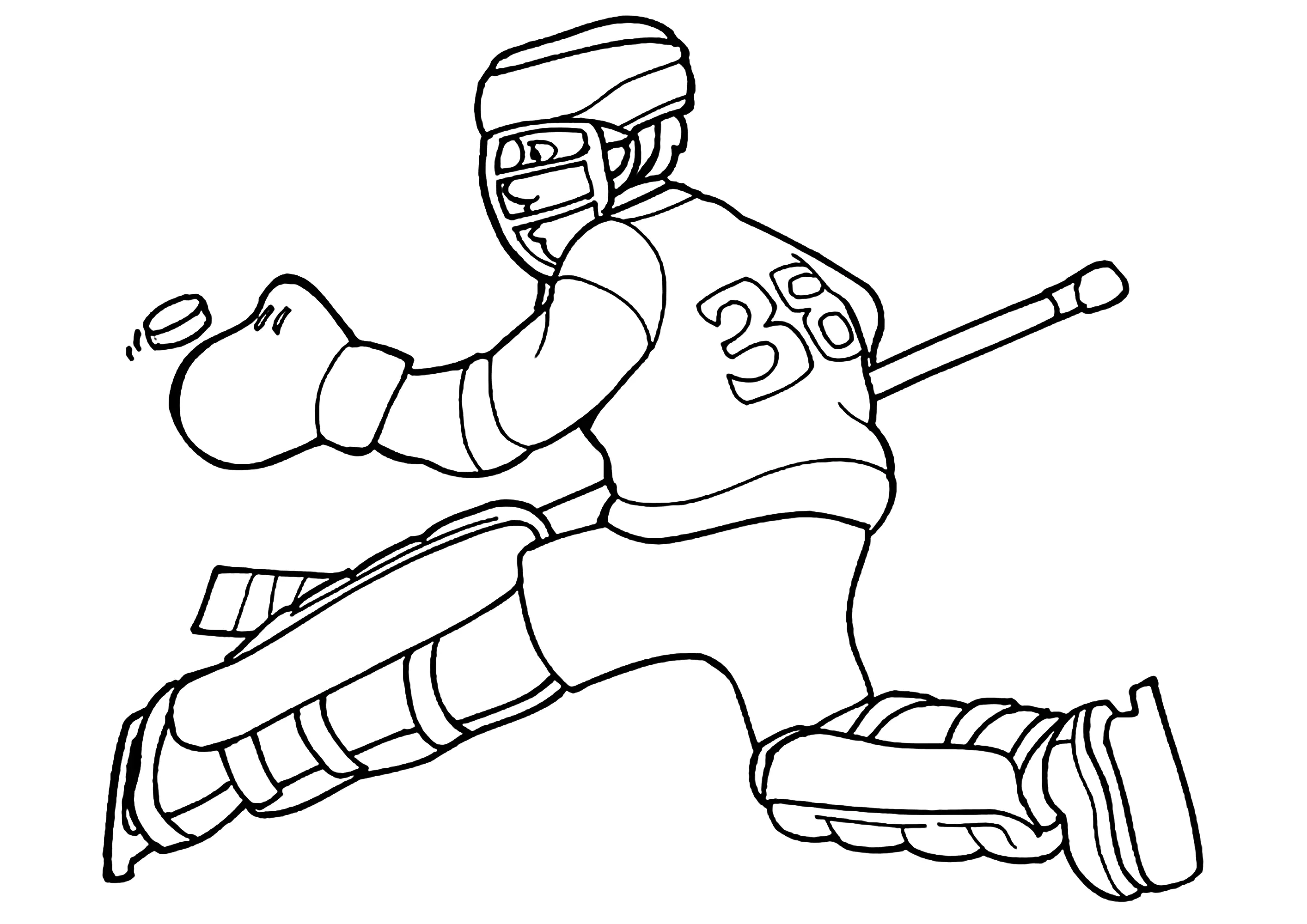 Jugador de hockey intentando atrapar el disco (Página de Deportes para imprimir para niños)