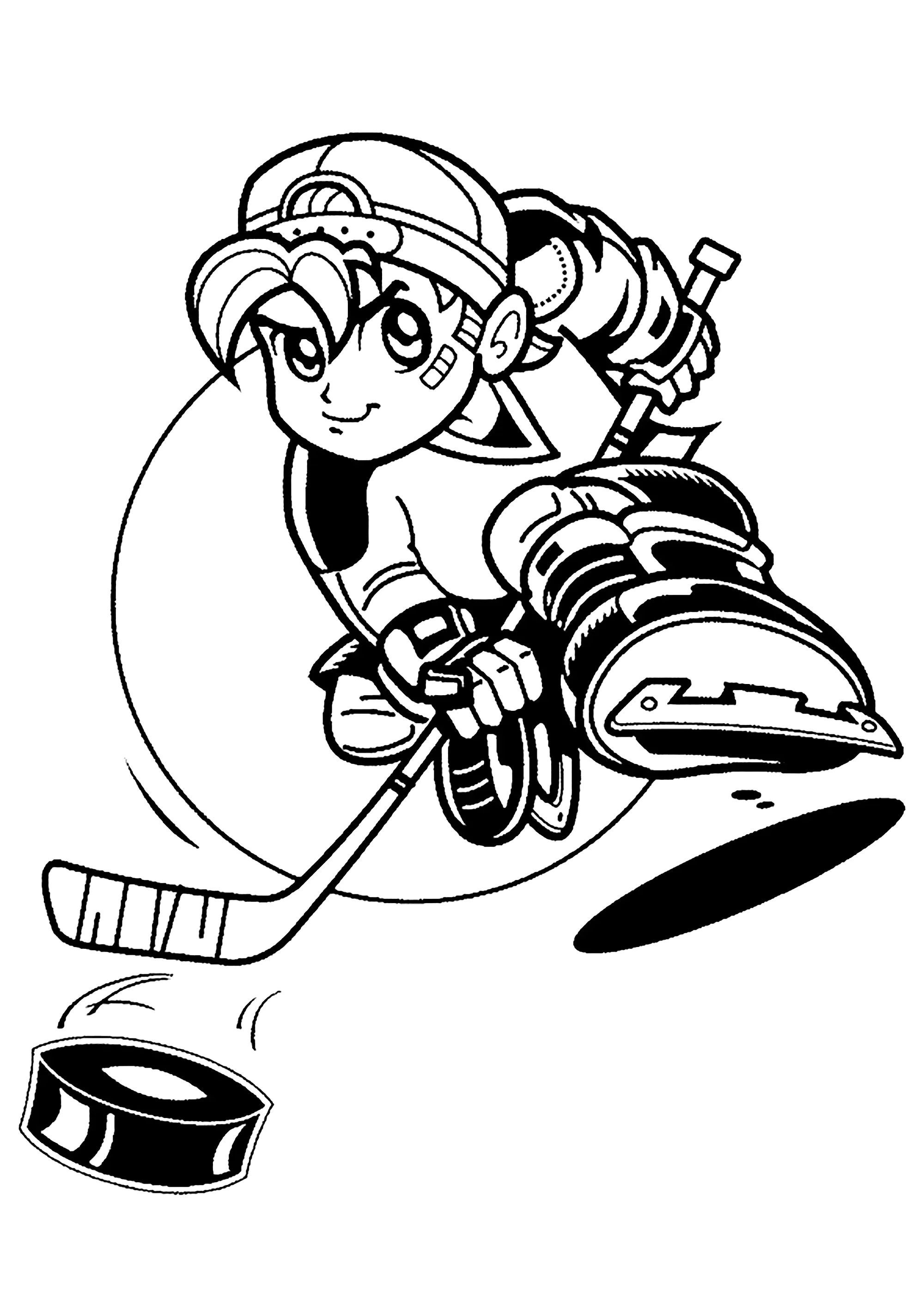 Niño jugando al hockey sobre hielo (Página de Deportes para imprimir para niños)
