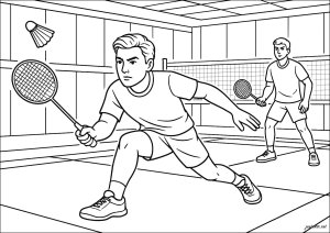 Partido de Bádminton intenso en la cancha (Página de Deportes para imprimir)