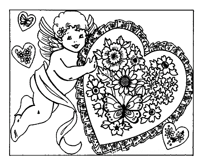 Colorear un corazón con Cupido