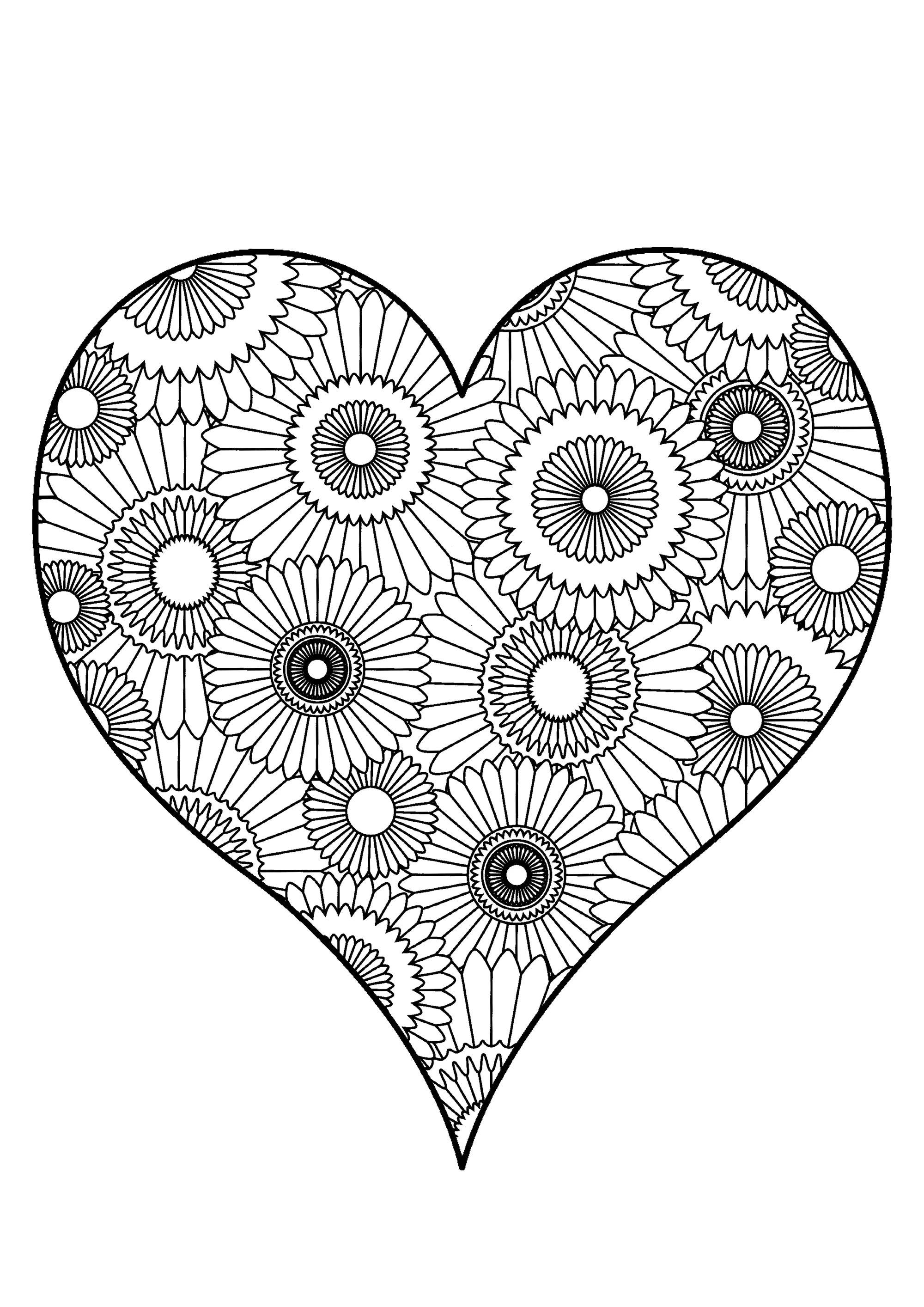 Bonito corazón lleno de flores para celebrar el Día de San Valentín (Página para imprimir para niños)