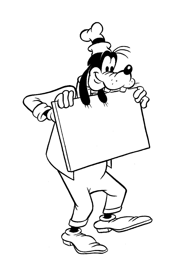 Página de Dingo para imprimir : Colorear a Goofy con un cartel Página de Dingo para imprimir para niños : Colorear a Goofy con un cartel